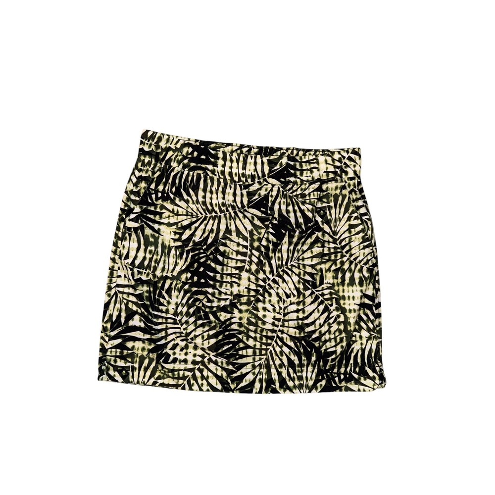 J. Jill Fit Skirt Womens Small Green Black Tropical Palm Print  Athleisure